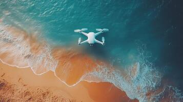 Drone flying over the ocean photo