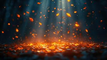 Autumn leaves falling from the sky photo