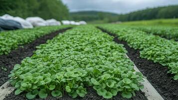 A field of green plants growing in the middle of a field photo