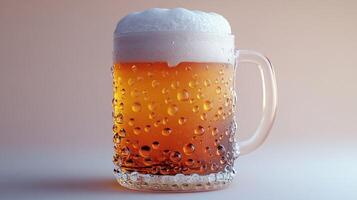 A beer mug with foam and bubbles on top photo