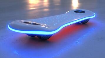 A skateboard with blue lights on it photo