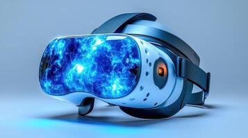 Virtual reality headset with blue light on it photo