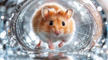 A hamster is inside a tube with water photo