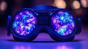 A pair of goggles with purple lights on them photo