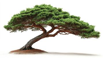 A single pine tree is shown on a white background photo