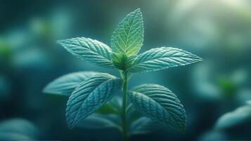 A close up of a green leaf on a plant photo