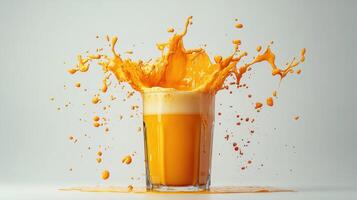 Orange juice splash in a glass photo