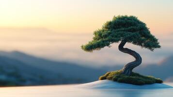 A small tree is sitting on top of a small island photo