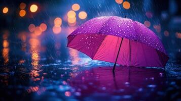 Rainy night with umbrella photo