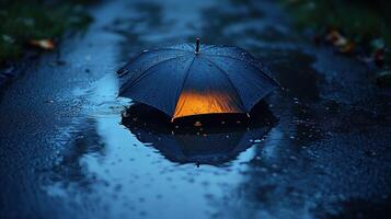 A wet umbrella on the ground photo