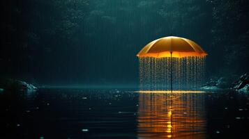 A yellow umbrella floating in the water photo