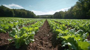 A field of lettuce growing in the middle of a field photo