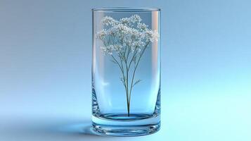 A glass with flowers in it on a blue background photo