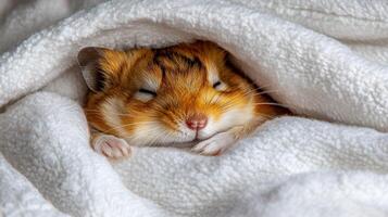 A hamster sleeping under a blanket photo