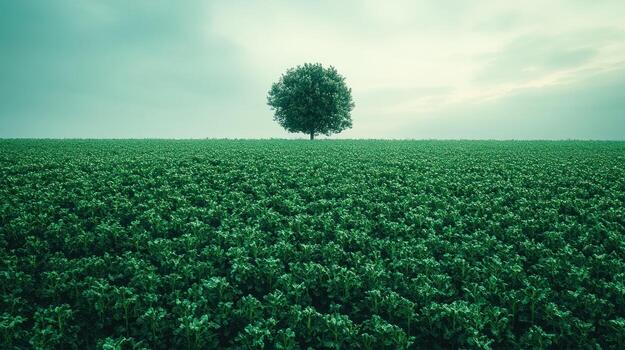 A lone tree in a field of green grass photo