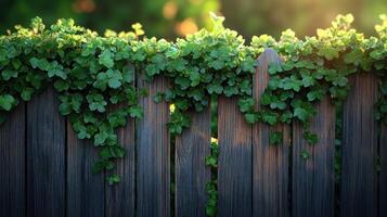 A fence with ivy growing on it photo