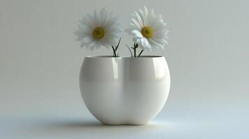 A white vase with two daisies in it photo