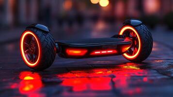 An electric scooter with red lights on it photo