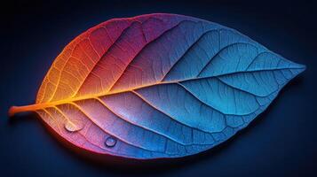 A colorful leaf with water drops on it photo