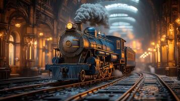 A steam train is traveling through a train station photo