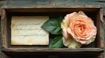 A rose in a box with a handwritten note photo