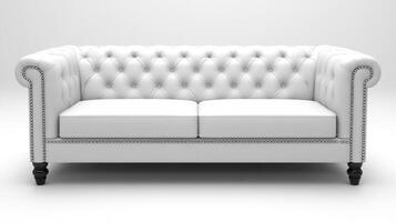 A white leather couch with studded arms photo