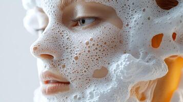 A woman with foam on her face photo