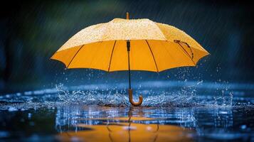 An umbrella is being blown by the rain photo