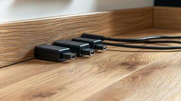 A wall with a power strip plugged into it photo