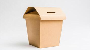 A cardboard box with a lid on a white background photo