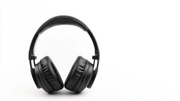 High-quality black headphones viewed from the front against a plain white background, emphasizing design and audio features in a minimalist setting photo