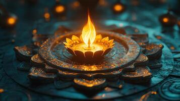 Radiant diya flame surrounded by vibrant petals, symbolizing light, devotion, and spiritual energy for Vijaya Ekadashi photo