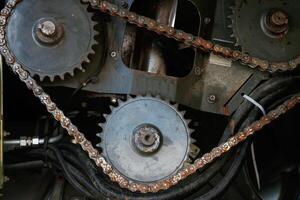 Close-up, of, industrial,, gears and chains in machinery photo