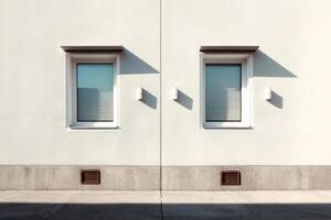 Minimalist building facade with two windows and shadows photo