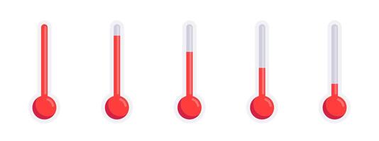 Thermometer set. Temperature illustrations. Heat measurement scale realistic collection. vector