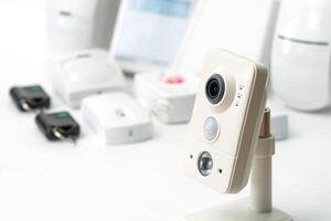CCTV, ip camera Security on a light background, copy space. photo