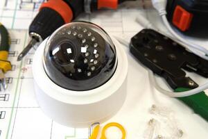 Security system with CCTV cameras. Equipment for surveillance. Good for a security engineering or advertising site photo