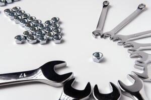 Wrenches of different sizes isolated on white background. photo