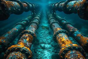 Submerged metal pipeline network photo