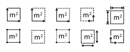 Square and cubic meter icon set. Measurement units for area vector
