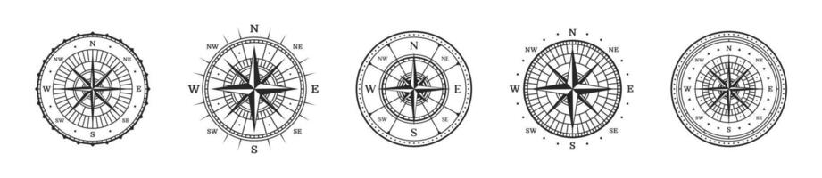 Compass vintage interface set. Old navigation tools collection. vector