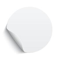 Blank circle sticker with curl illustration. White rounded sticker with curved edge vector