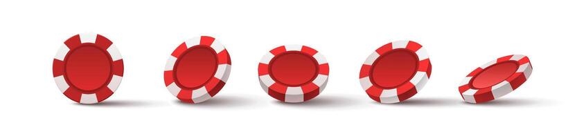Game chips in different angles collection. Casino gambling tokens from various views vector