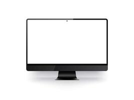 Computer monitor screen mockup illustration. Empty desktop display with stand device. vector