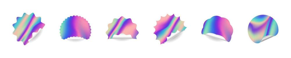 Holographic stickers with curls shiny set. Holographic stickers featuring curled edges vector