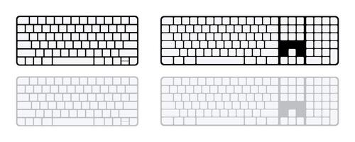 Computer keyboard blank buttons collection. Flat keyboard mockup set with empty keys vector