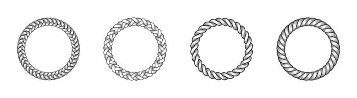 Rope frame circle shapes collection. Circular rope borders for decoration vector