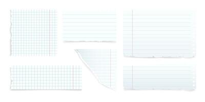 Square and line paper list ripped set. Ripped square and lined paper designs vector