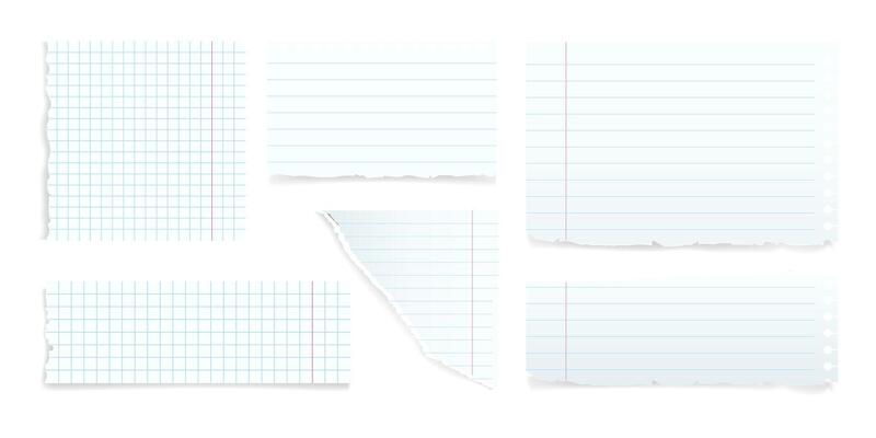 Square and line paper list ripped set. Ripped square and lined paper designs