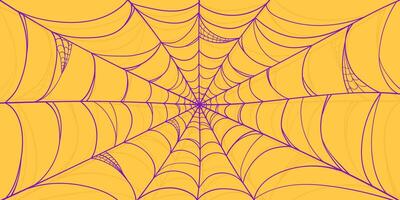 Halloween Background with Purple Spider Web Frame in Hand Drawn Style. Doodle arachnid web perfect for cards, party invitations, web vector